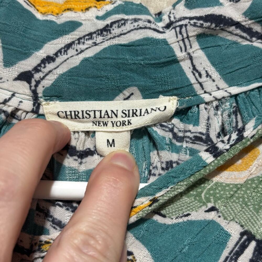Christian Siriano New York Women's Medium Teal Floral Print Tie Sleeve Blouse - Picture 3 of 8
